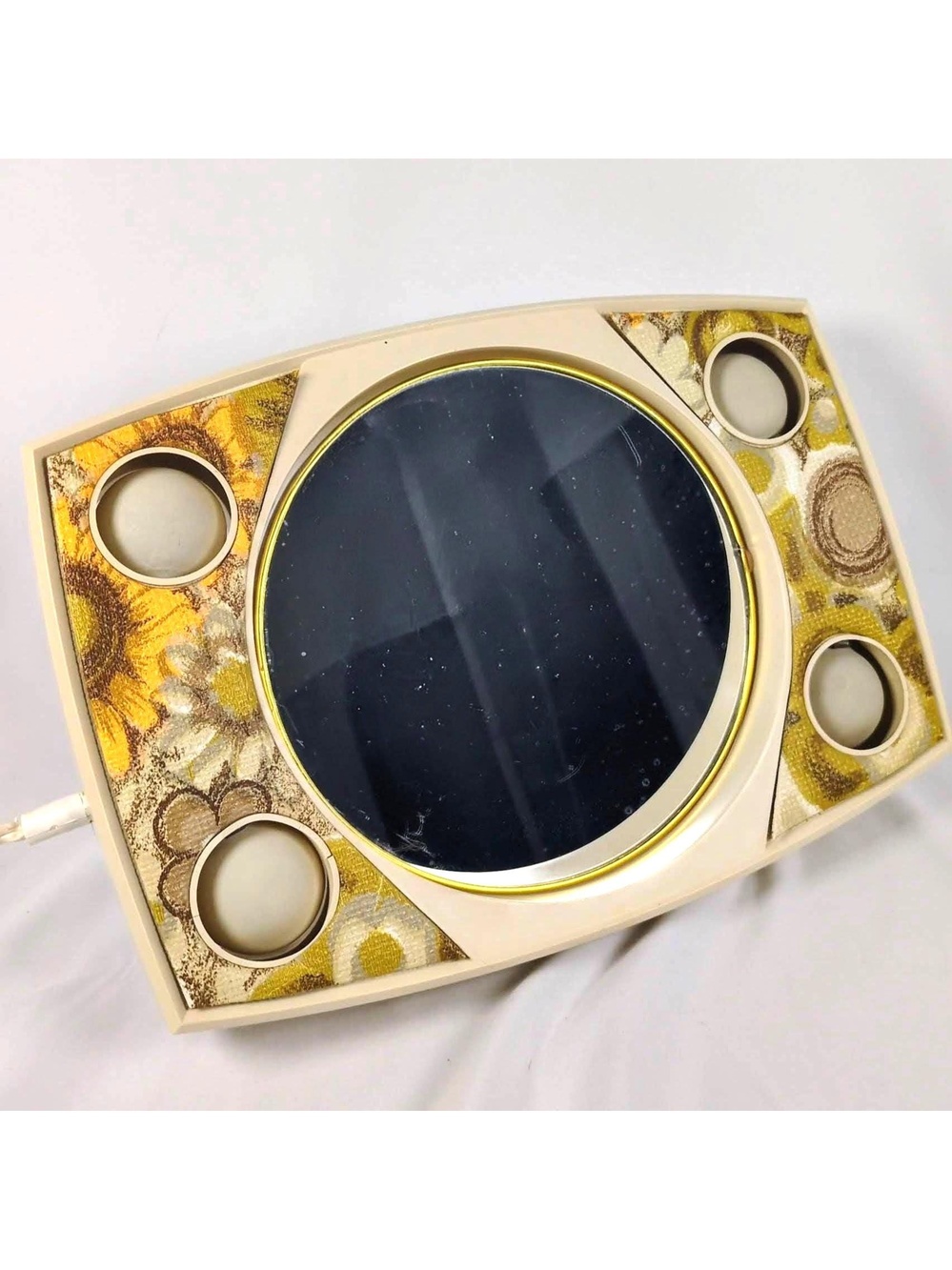 Vintage 70s Sunflower Lighted Vanity Mirror Case